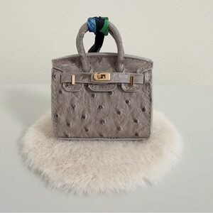 Mini Ostrich Texture Bag Charm Ultra Fiber Leather Purse Charm Stone Grey